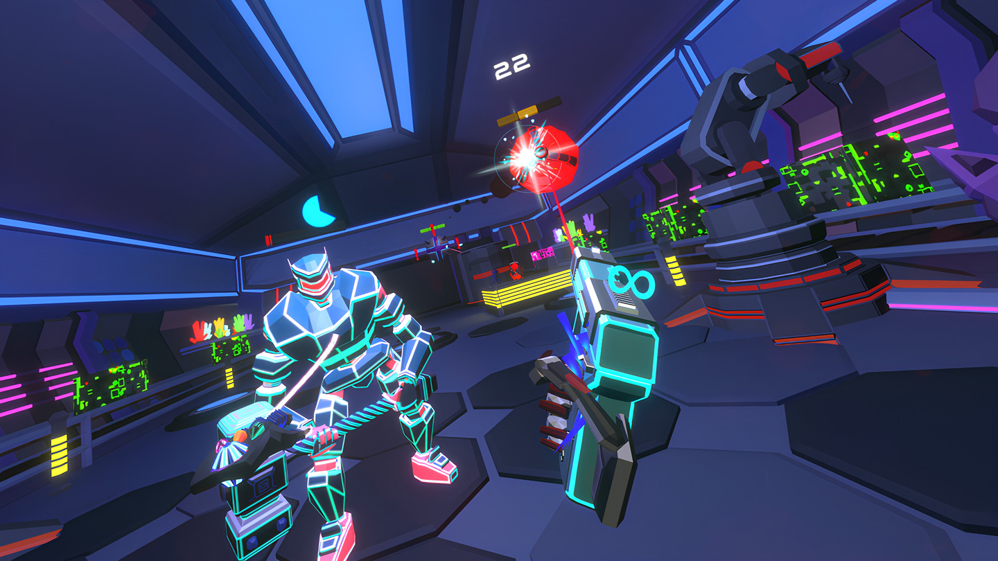 Smasher-Kampf gegen einen gepanzerten Gegner in einer Neon-Arena